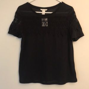 H&M navy blue shirt with lace trim size medium